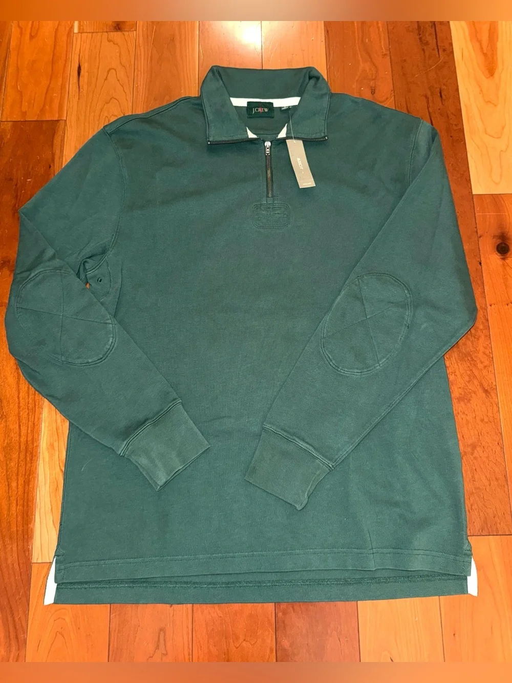NWT J. Crew Men’s Forest Green Half-Zip Pullover with Elbow Patches